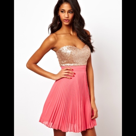 Pink/Gold Prom Dress - size 6/8 (UK size 12) - Picture 1 of 3